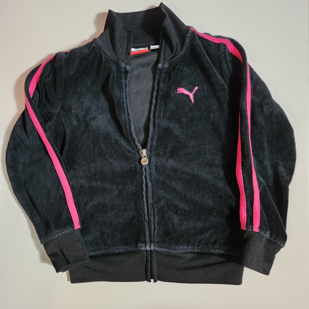 Puma Black and Pink Girl's Track Jacket Zip Up Size: 5